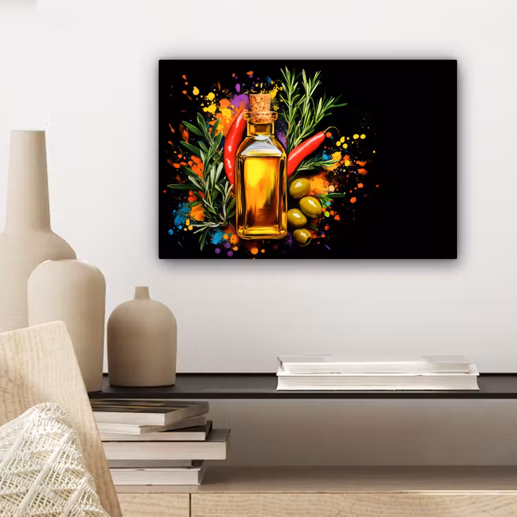 Canvas schilderij - Olijfolie - Graffiti - Peper - Olijven - Modern — 5