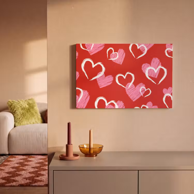 Canvas schilderij - Patroon - Hartjes - Roze - Valentijn — 2