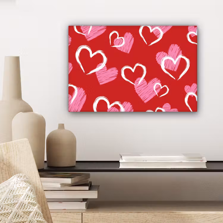 Canvas schilderij - Patroon - Hartjes - Roze - Valentijn — 5