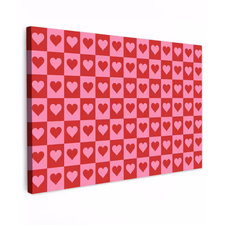 Canvas schilderij - Rood - Roze - Schaakbord - Valentijn — 1