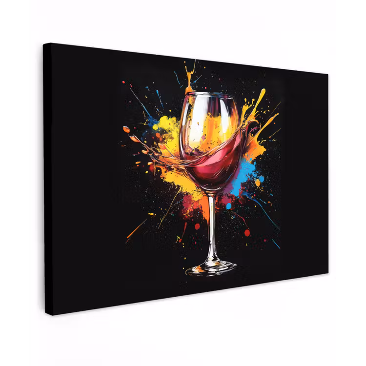 Canvas schilderij - Wijn - Glas - Graffiti - Borrel - Rood - Verf — 1