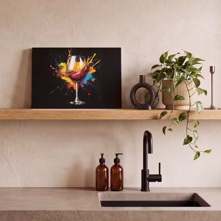 Canvas schilderij - Wijn - Glas - Graffiti - Borrel - Rood - Verf — 3