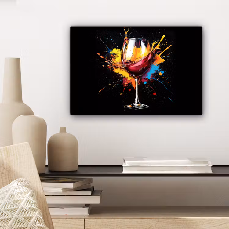 Canvas schilderij - Wijn - Glas - Graffiti - Borrel - Rood - Verf — 5