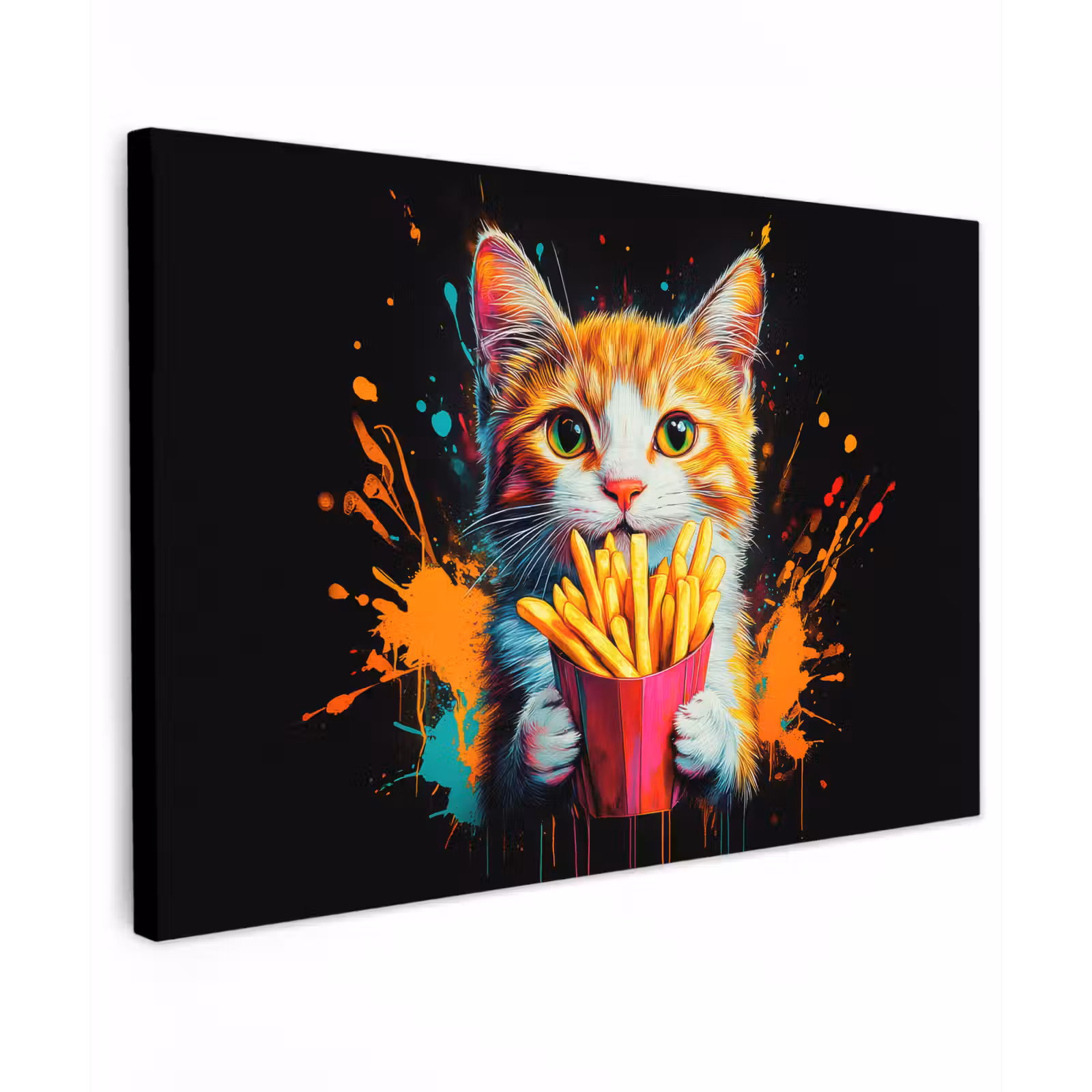 Canvas schilderij - Kat - Eten - Patat - Graffiti - Abstract — 1