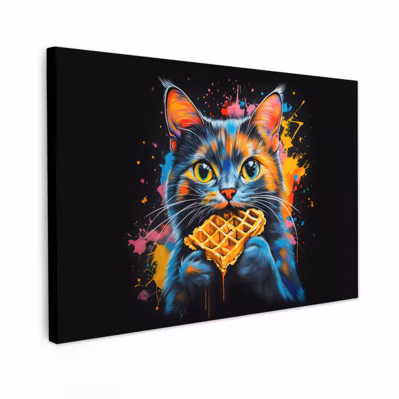 Canvas schilderij - Kat - Graffiti - Kleurrijk - Wafel - Eten — 1
