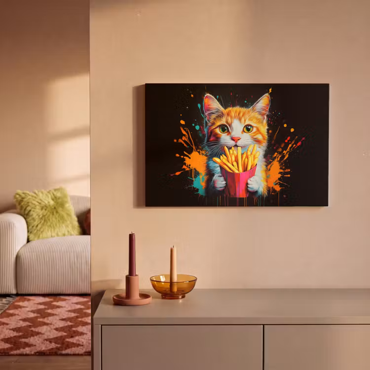 Canvas schilderij - Kat - Eten - Patat - Graffiti - Abstract — 2