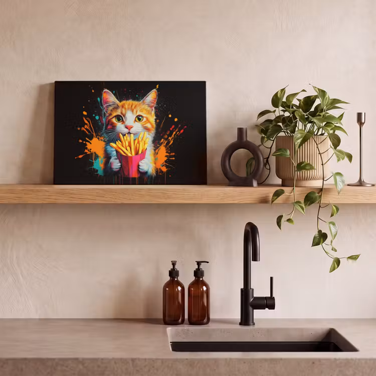 Canvas schilderij - Kat - Eten - Patat - Graffiti - Abstract — 3