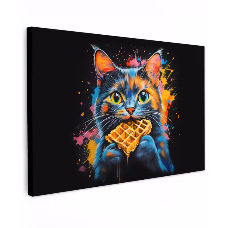 Canvas schilderij - Kat - Graffiti - Kleurrijk - Wafel - Eten — 1