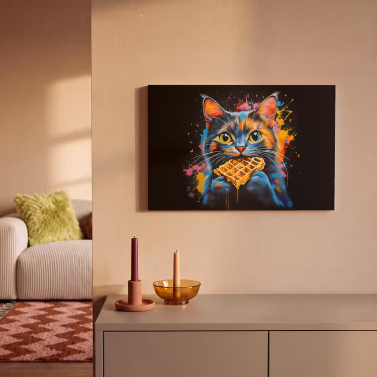 Canvas schilderij - Kat - Graffiti - Kleurrijk - Wafel - Eten — 2