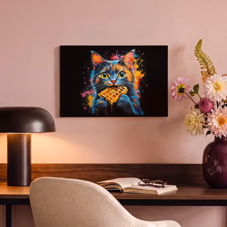 Canvas schilderij - Kat - Graffiti - Kleurrijk - Wafel - Eten — 4