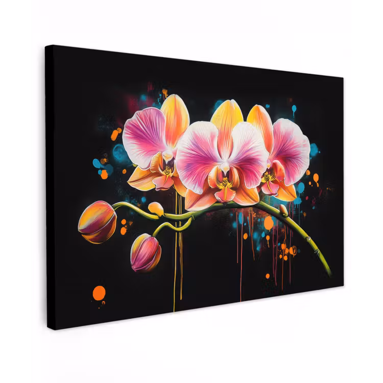 Canvas schilderij - Orchidee - Graffiti - Kleurrijk - Bloemen - Abstract — 1
