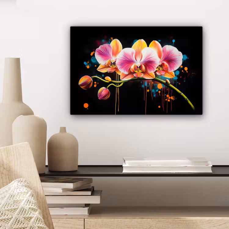 Canvas schilderij - Orchidee - Graffiti - Kleurrijk - Bloemen - Abstract — 5