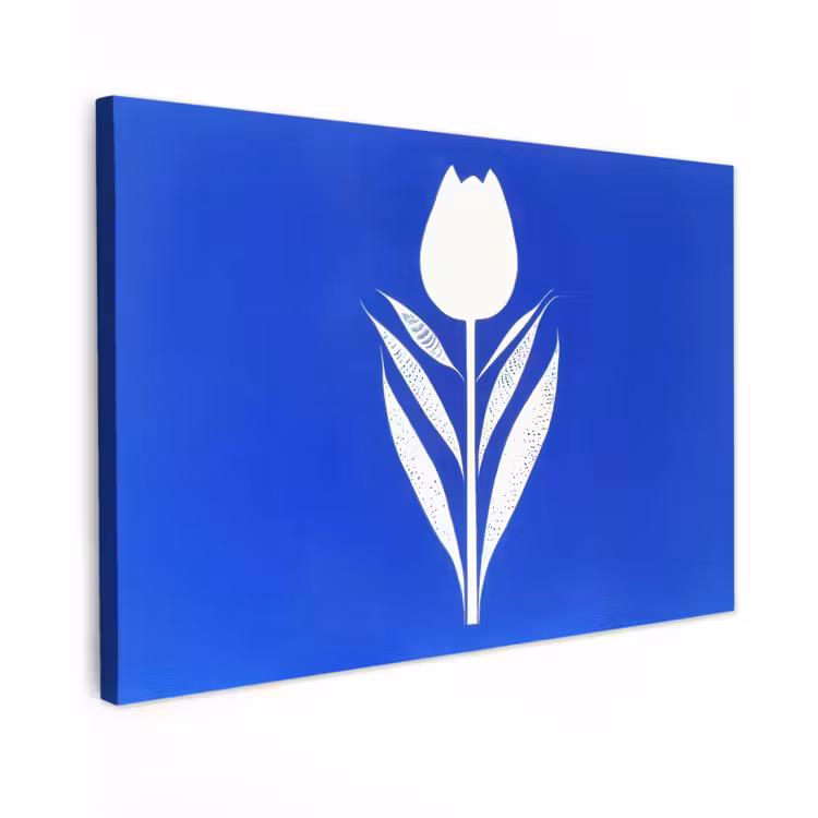 Canvas schilderij - Tulp - Minimalistisch - Bladeren - Wit — 1