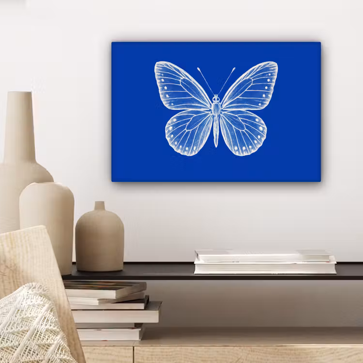 Canvas schilderij - Vlinder - Wit - Getekend - Stippen — 5