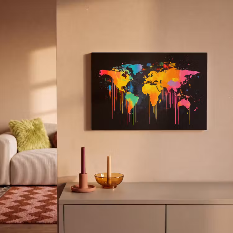 Canvas schilderij - Wereldkaart - Verf - Kleurrijk - Graffiti - Wereld — 2