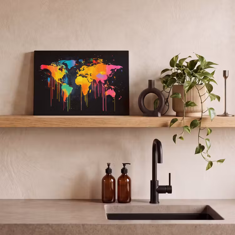 Canvas schilderij - Wereldkaart - Verf - Kleurrijk - Graffiti - Wereld — 3
