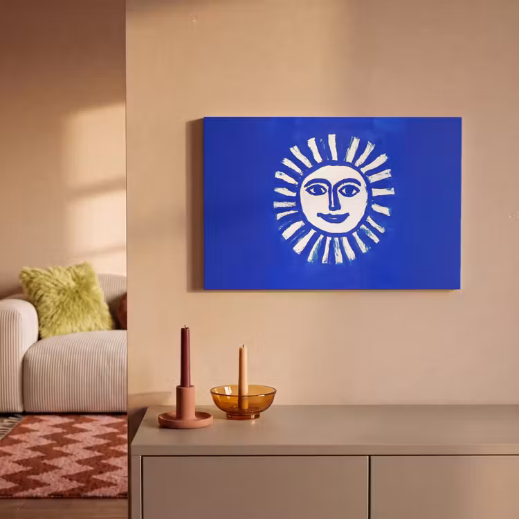 Canvas schilderij - Zon - Gezicht - Penseelstructuur - Blauw — 2