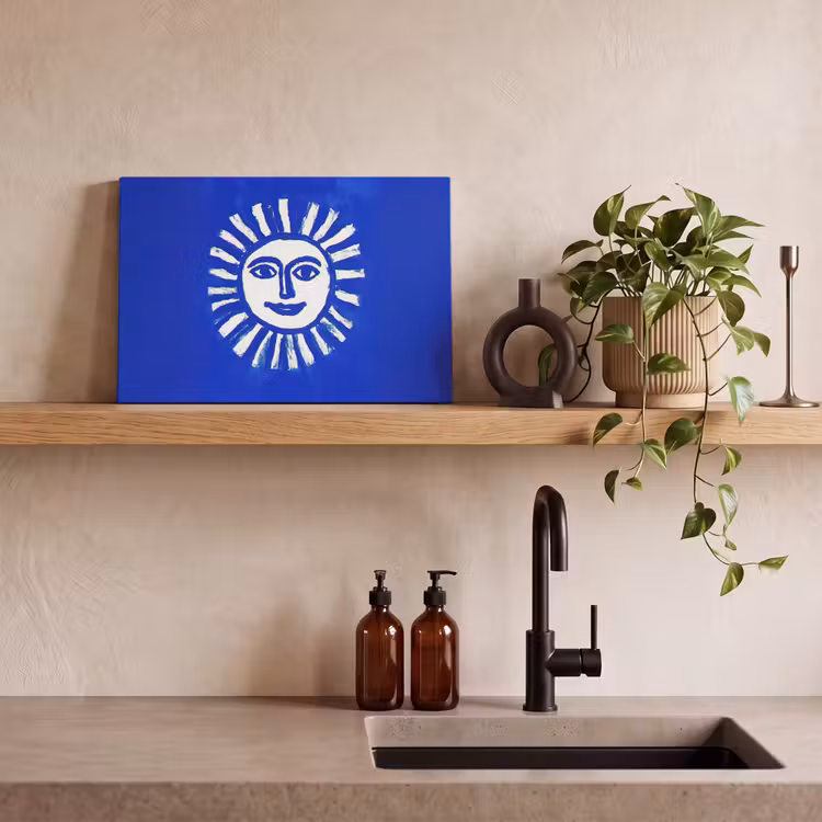 Canvas schilderij - Zon - Gezicht - Penseelstructuur - Blauw — 3