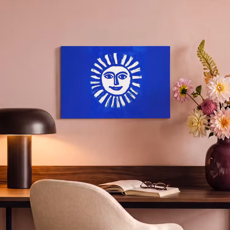 Canvas schilderij - Zon - Gezicht - Penseelstructuur - Blauw — 4