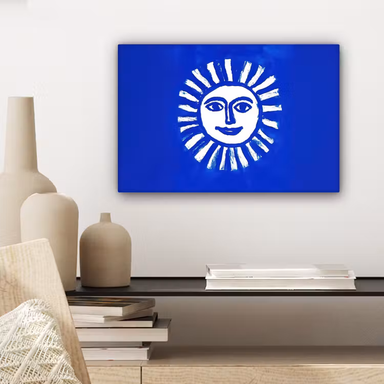 Canvas schilderij - Zon - Gezicht - Penseelstructuur - Blauw — 5