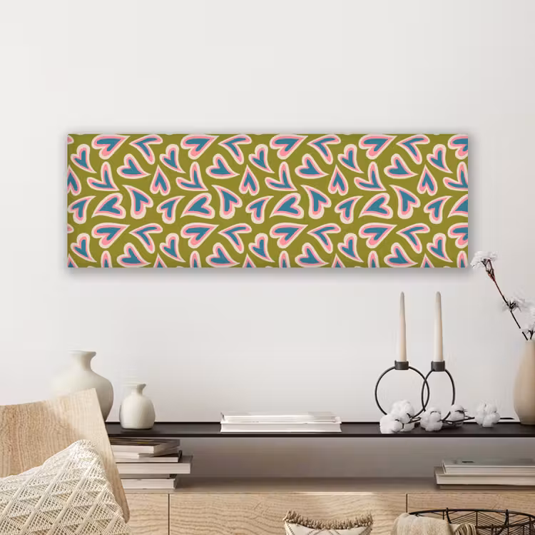 Canvas schilderij - Groen - Retro - Hartjes - Patroon — 5