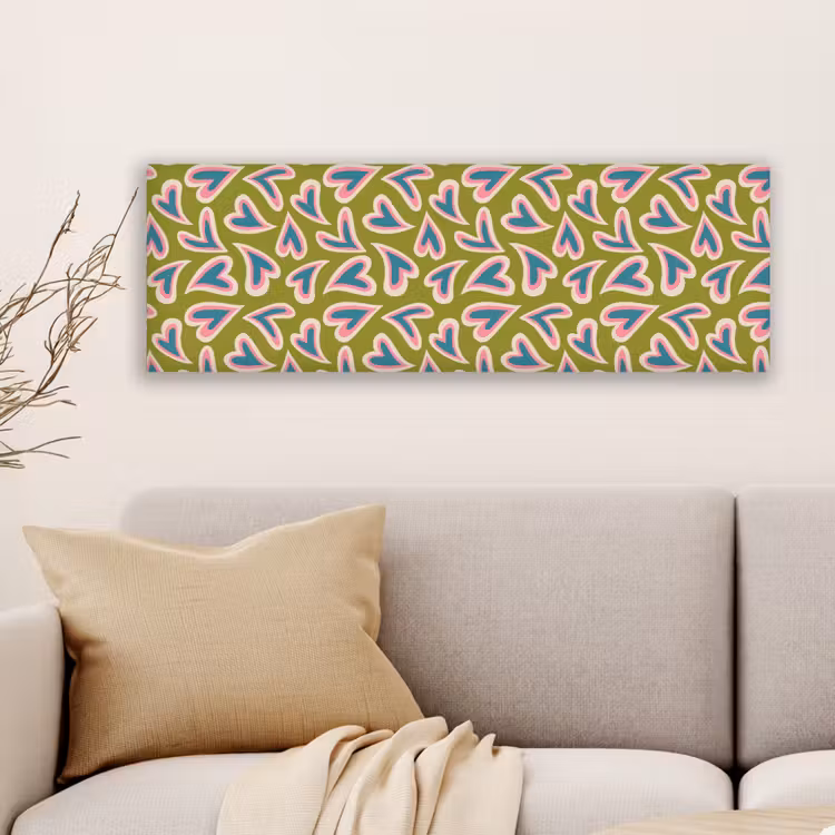 Canvas schilderij - Groen - Retro - Hartjes - Patroon — 6