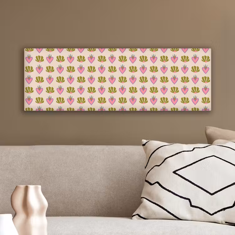 Canvas schilderij - Patroon - Beige - Hartjes - Bloemen — 3