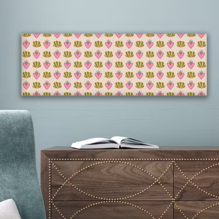 Canvas schilderij - Patroon - Beige - Hartjes - Bloemen — 4