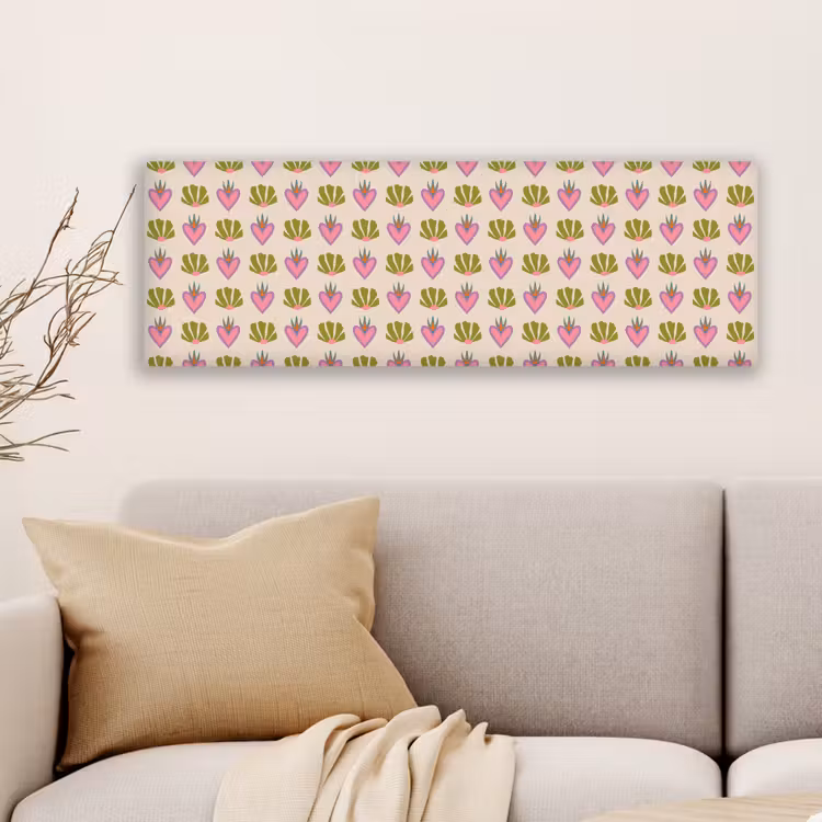 Canvas schilderij - Patroon - Beige - Hartjes - Bloemen — 6