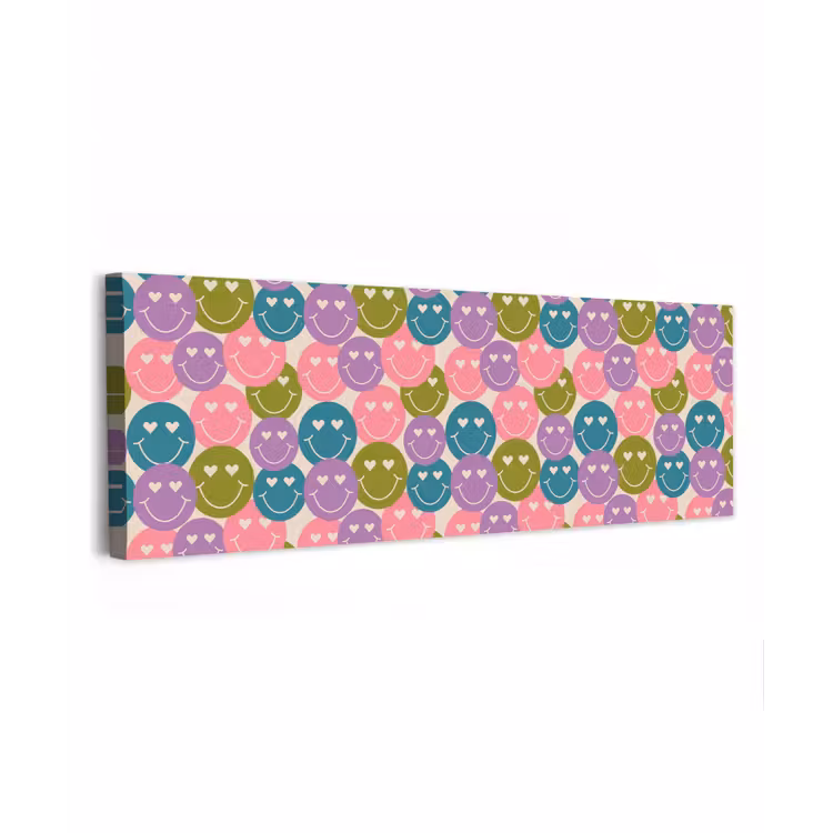 Canvas schilderij - Patroon - Smiley - Kleurrijk - Hartjes — 1