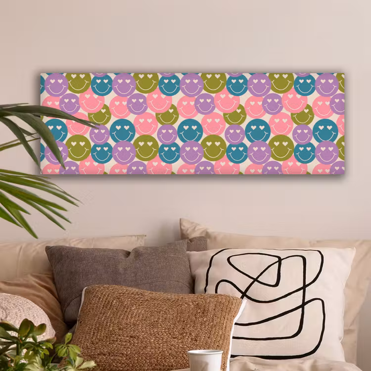 Canvas schilderij - Patroon - Smiley - Kleurrijk - Hartjes — 2