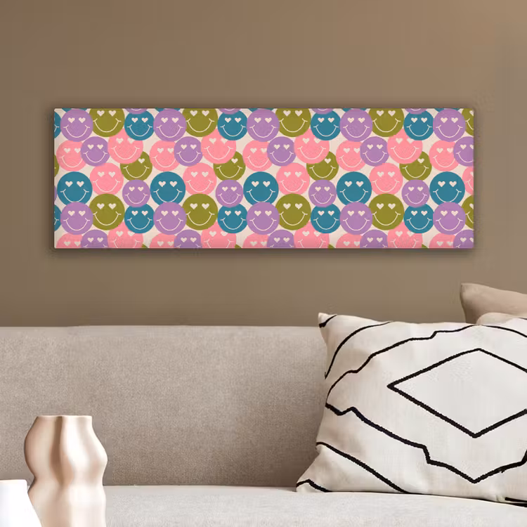 Canvas schilderij - Patroon - Smiley - Kleurrijk - Hartjes — 3