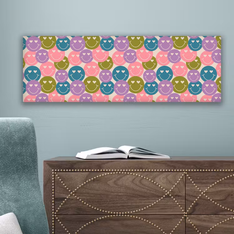 Canvas schilderij - Patroon - Smiley - Kleurrijk - Hartjes — 4