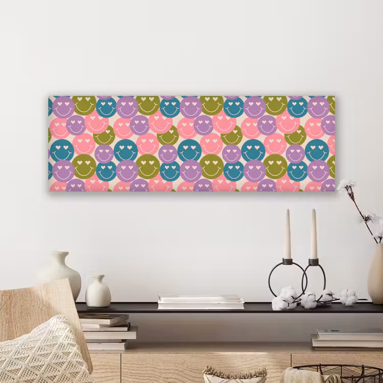 Canvas schilderij - Patroon - Smiley - Kleurrijk - Hartjes — 5