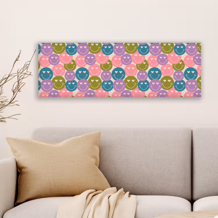 Canvas schilderij - Patroon - Smiley - Kleurrijk - Hartjes — 6