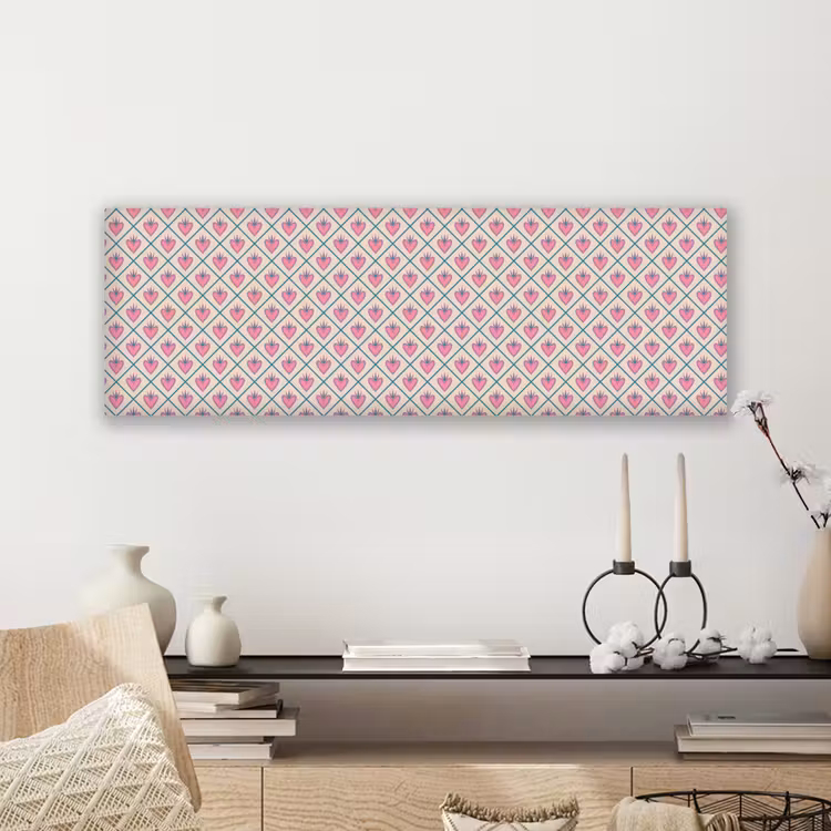 Canvas schilderij - Retro - Ruit - Hartjes - Patroon — 5