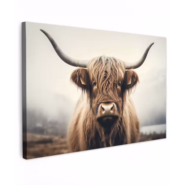Canvas schilderij - Schotse hooglander - Hoorns - Landschap — 1