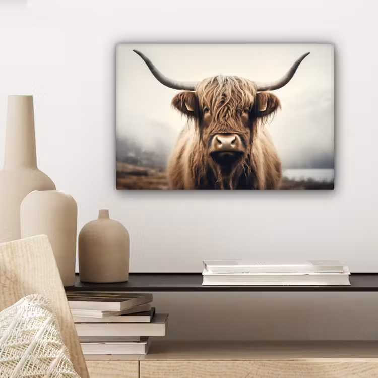 Canvas schilderij - Schotse hooglander - Hoorns - Landschap — 5