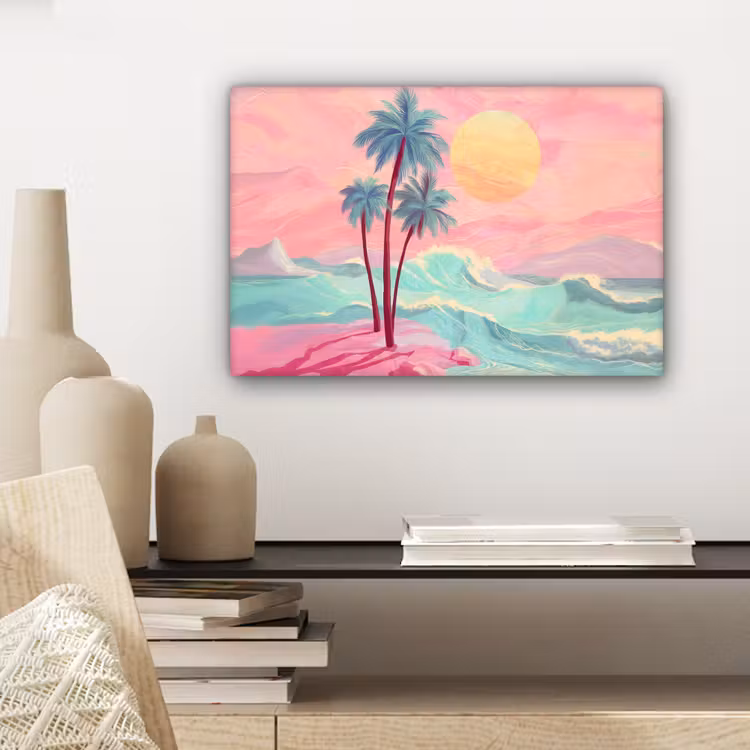 Canvas schilderij - Palmbomen - Golven - Zee — 5