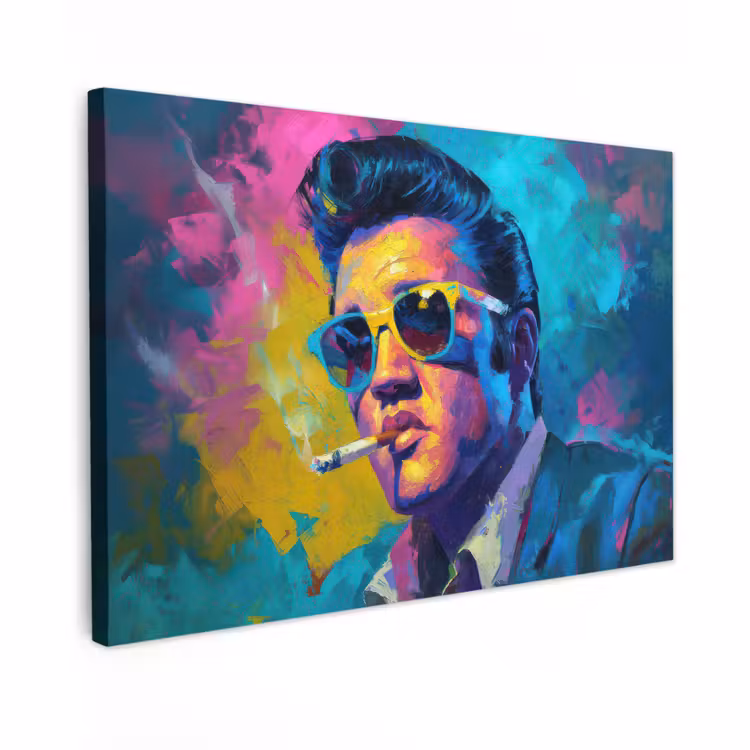 Canvas schilderij - Portret - Sigaret - Kleurrijk - Bril — 1
