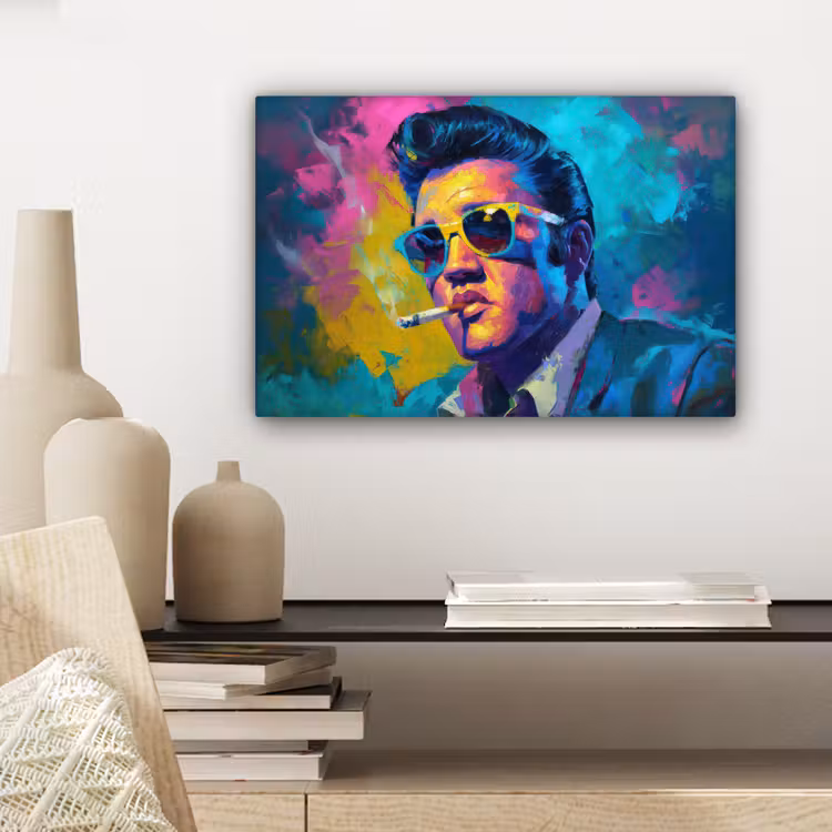 Canvas schilderij - Portret - Sigaret - Kleurrijk - Bril — 5