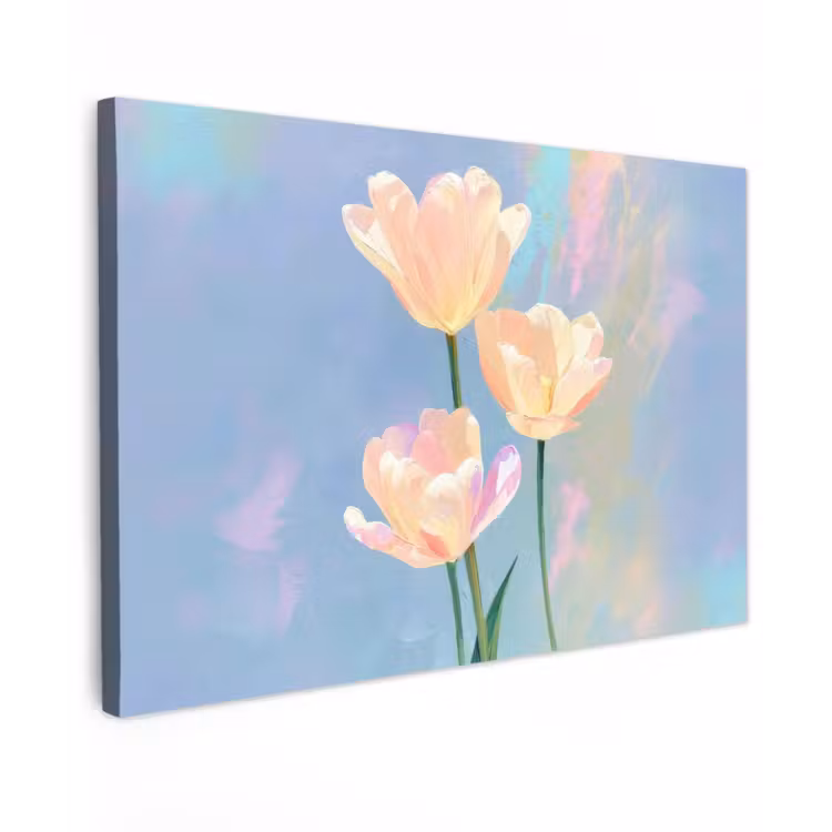 Canvas schilderij - Tulpen - Roze accenten - Blauw — 1