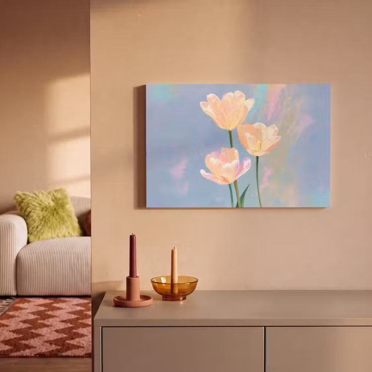 Canvas schilderij - Tulpen - Roze accenten - Blauw — 2