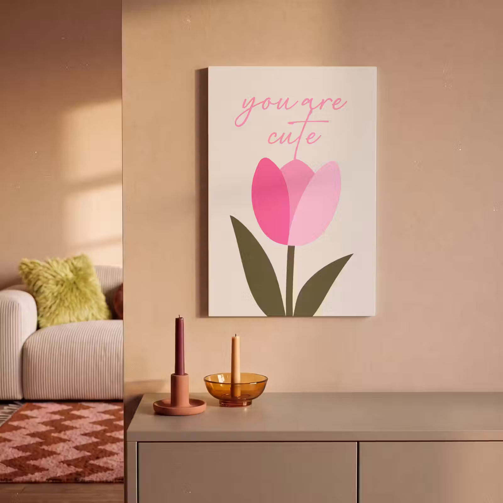 Canvas schilderij - Tulp - Roze - Valentijn - Bloem — 1