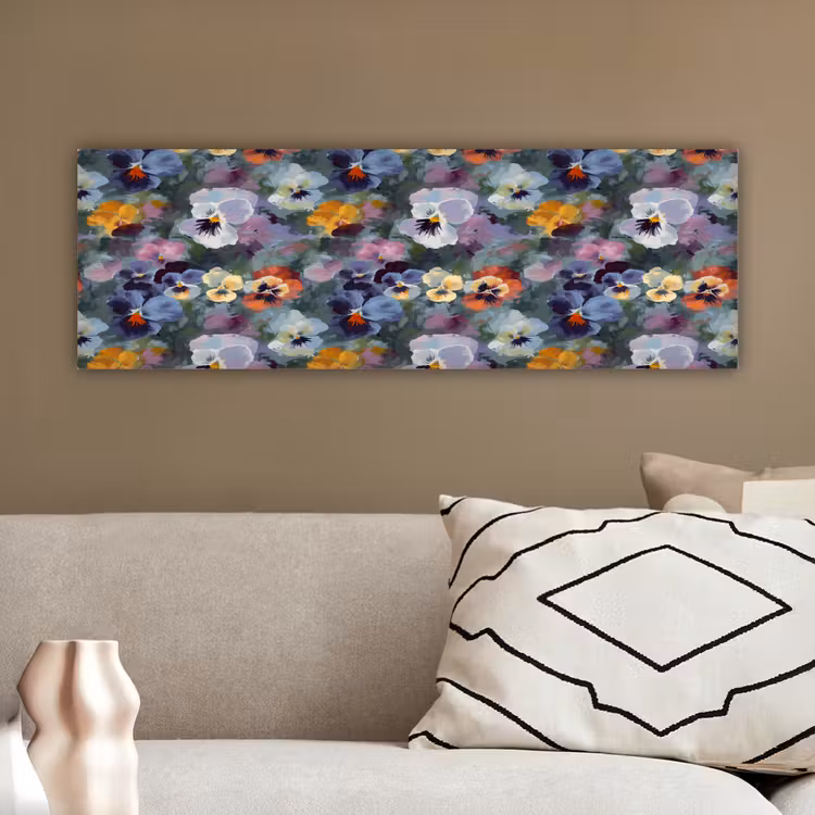 Canvas schilderij - Pastel - Viooltjes - Groen - Patroon — 3