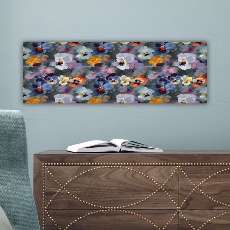 Canvas schilderij - Pastel - Viooltjes - Groen - Patroon — 4