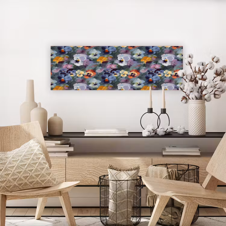 Canvas schilderij - Pastel - Viooltjes - Groen - Patroon — 5