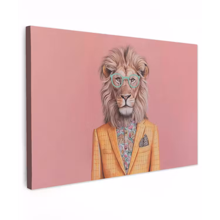 Canvas schilderij - Leeuw - Pak - Geruit - Bril — 1