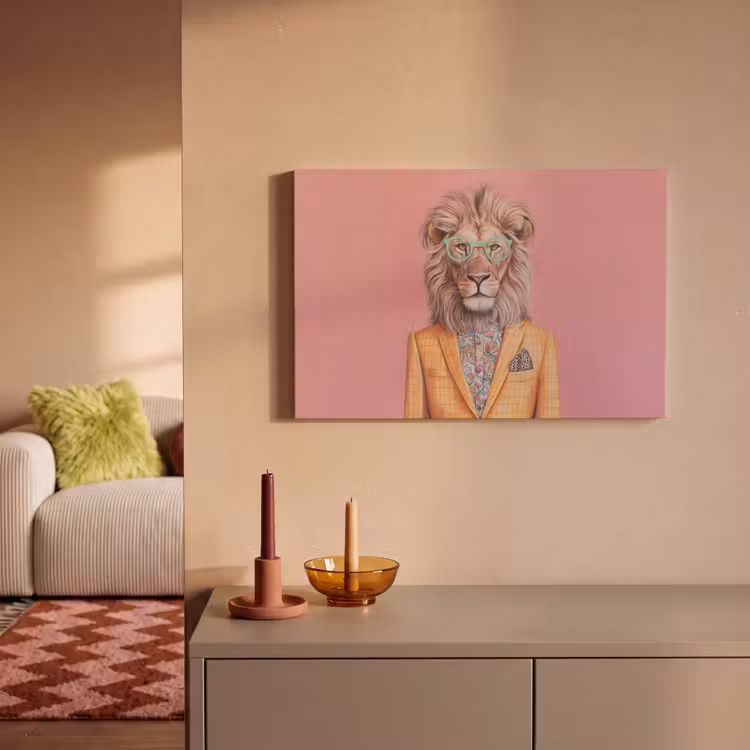 Canvas schilderij - Leeuw - Pak - Geruit - Bril — 2