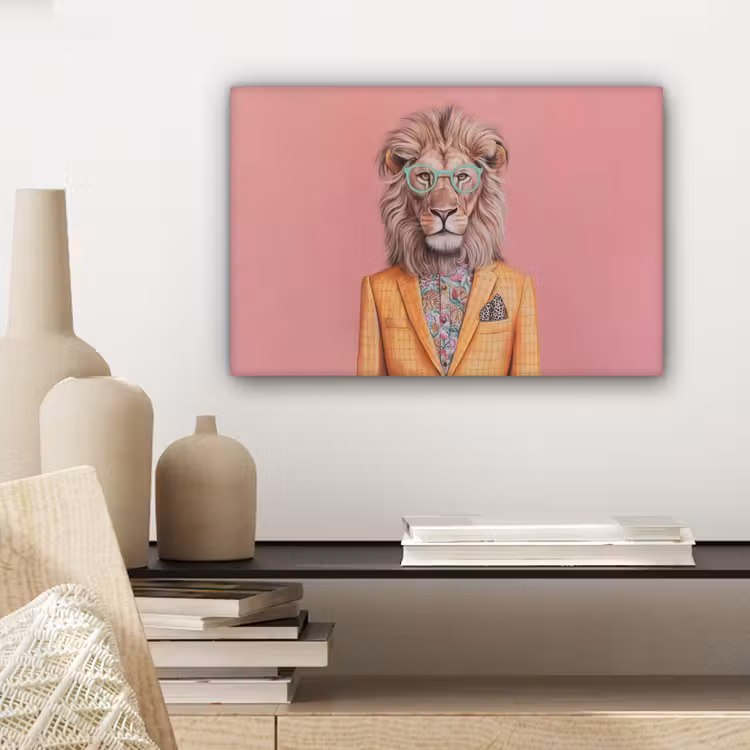 Canvas schilderij - Leeuw - Pak - Geruit - Bril — 5